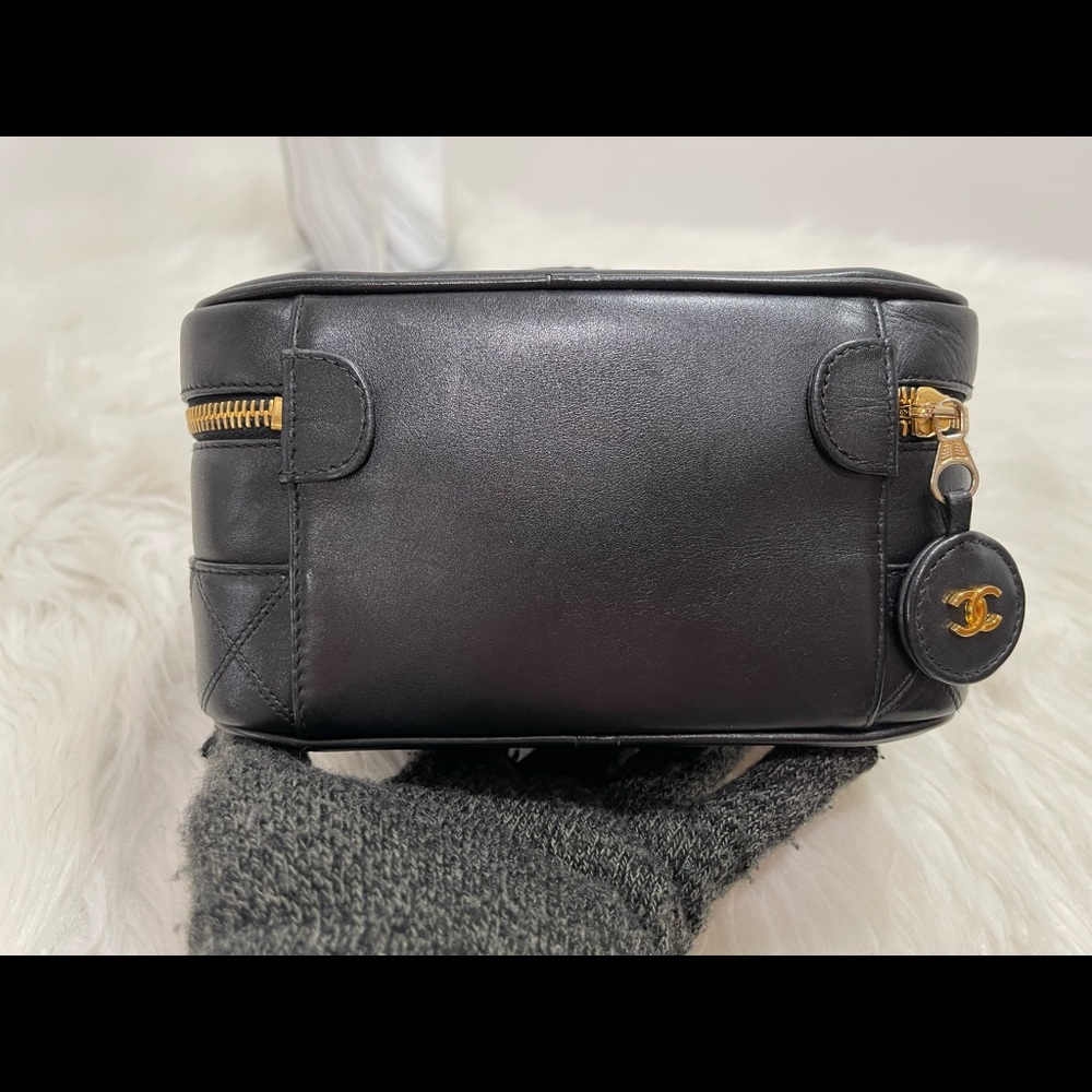 Lambskin Vanity Cosmetic Case Black #1 - Picture 3 of 16